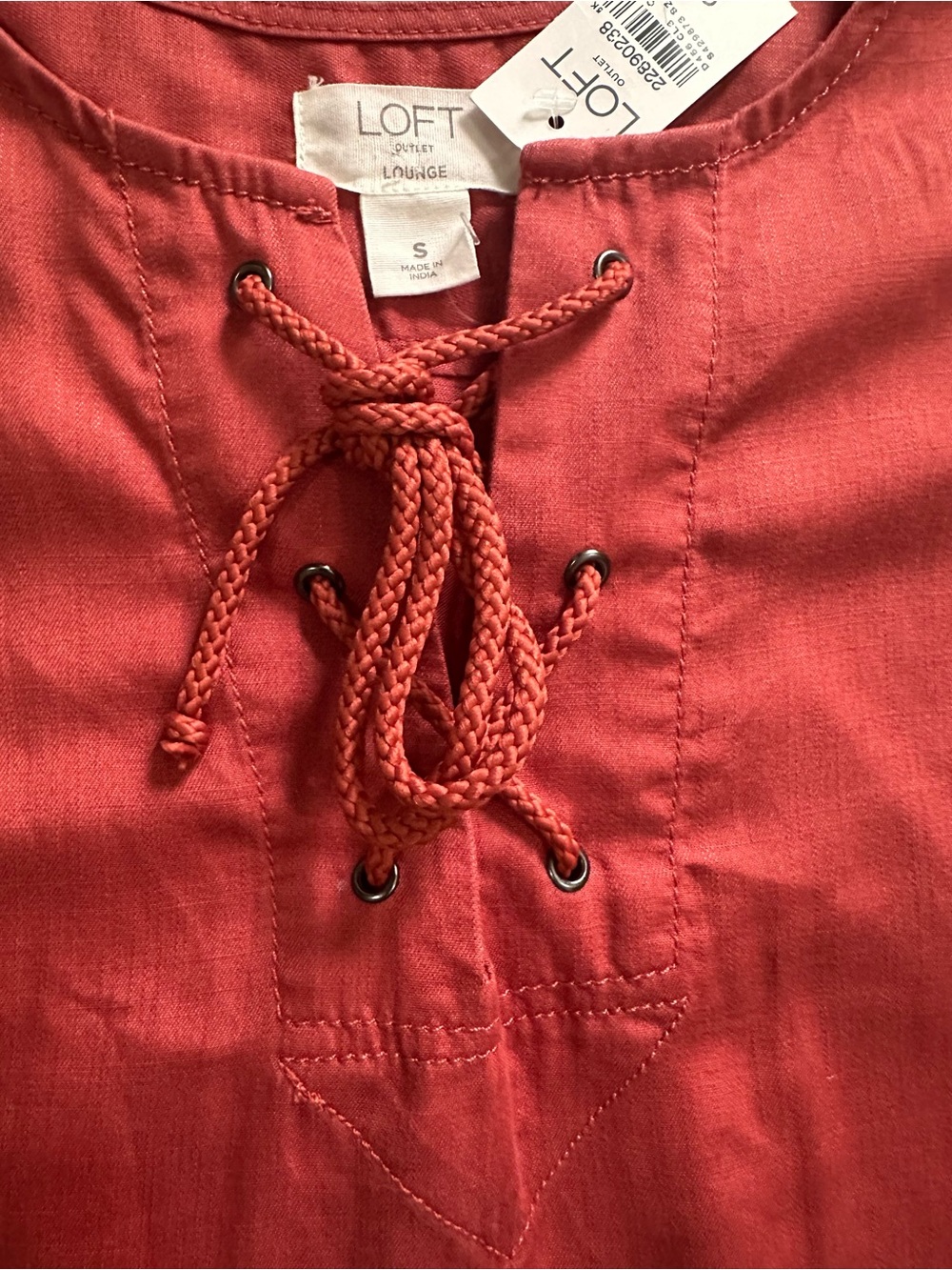 LOFT Outlet Coral Sleeveless Shift Dress NWT Small Lace-Up Neck Resort Vacation - Picture 4 of 7